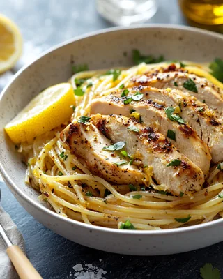 Pasta mit geröstetem Hähnchen, Zitrone und Kräutern