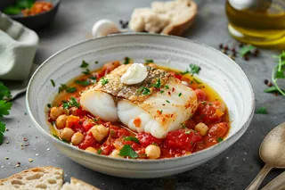 Kabeljau mit Kichererbsen-Tomaten-Ragout