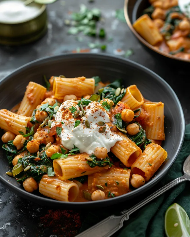 Räuchrige Kichererbsen-Spinat-Pasta