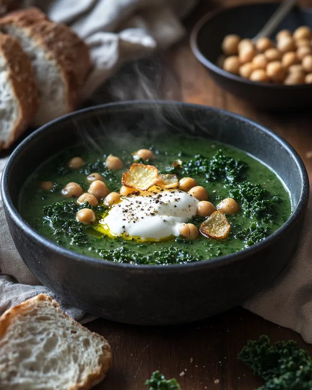 Knoblauch-Grünkohl-Kichererbsensuppe