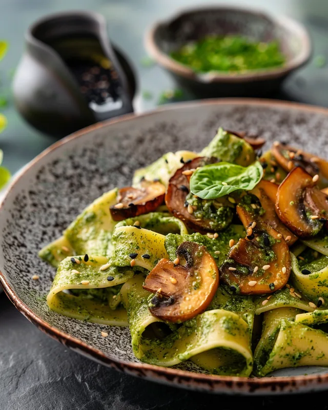 Sesam‑Knoblauch‑Pilz Pappardelle