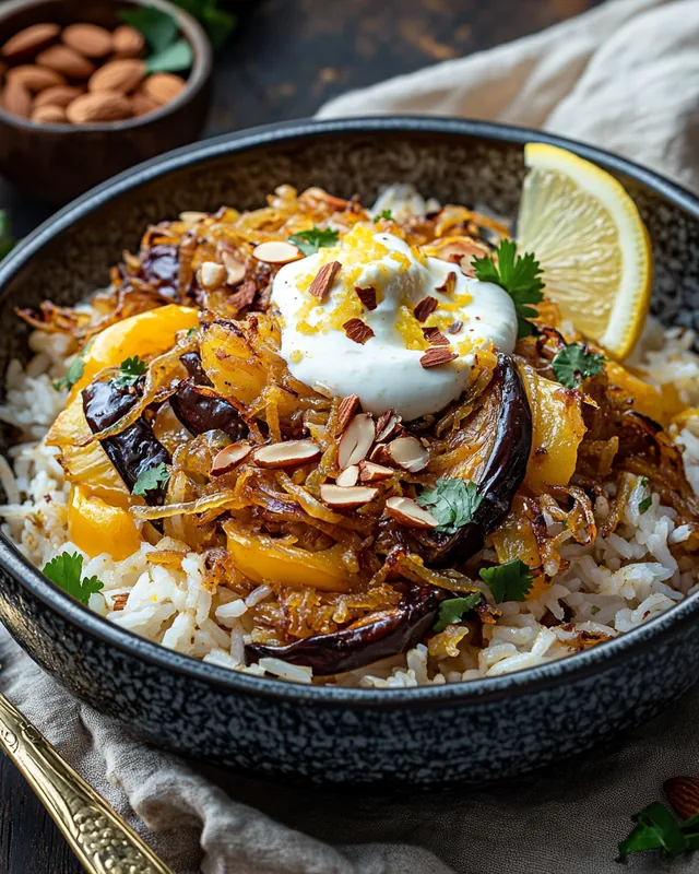 Auberginen-Pilaf mit Zwiebeln