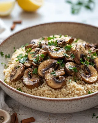 Tahini-Pilz-Bowl mit Couscous