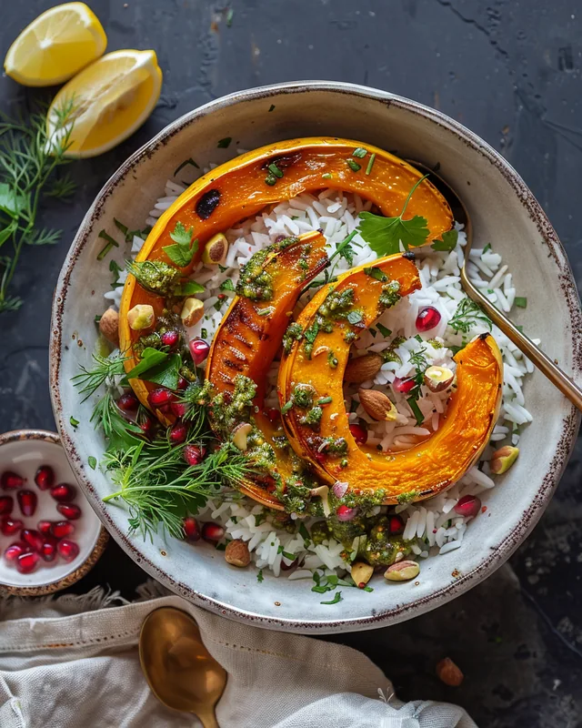 Kürbis-Reis-Bowl mit Pesto