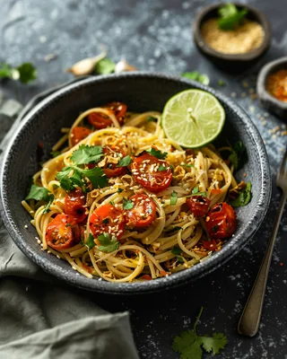 Curry-Limetten-Pasta mit Tomaten