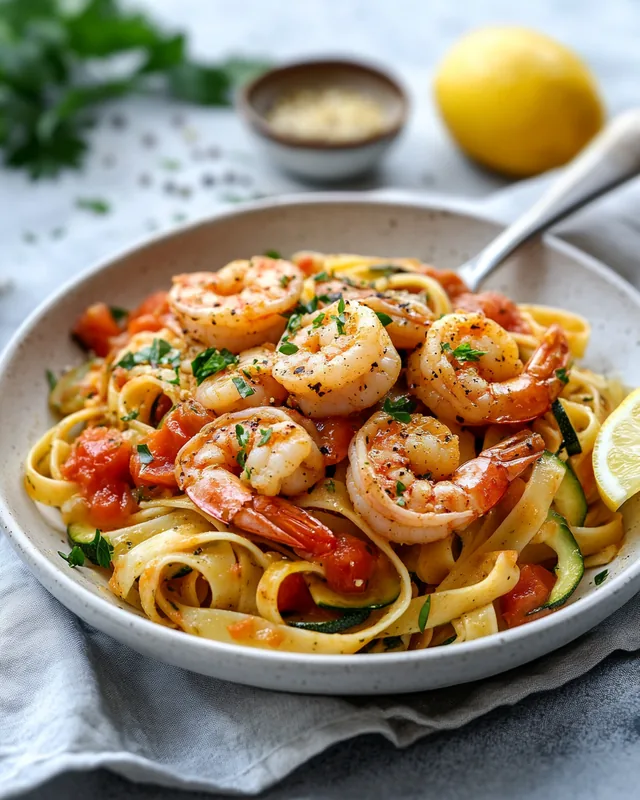 Zitronen-Knoblauch-Garnelen-Tagliatelle