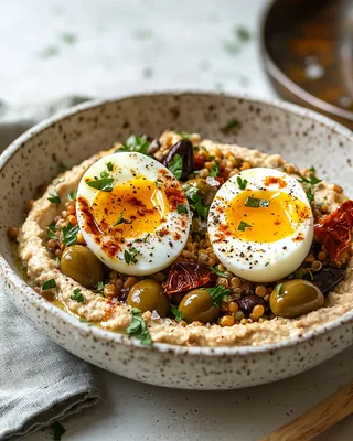 Mediterrane Bowl mit Eiern