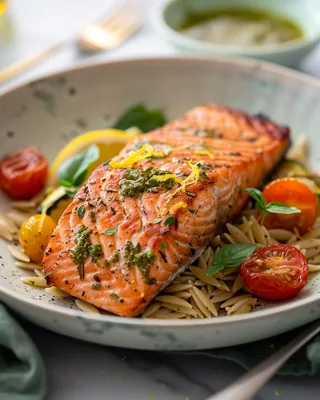 Lachs mit zitronigem Orzo