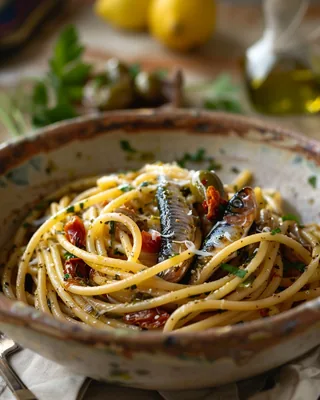 Sardinen- und Oliven-Spaghetti