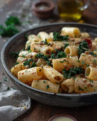 Linsen-Pasta mit knusprigem Grünkohl