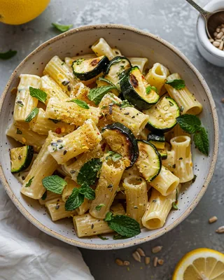 Zitronen-Tahini-Pasta mit Zucchini