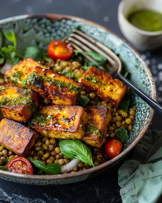 Tofu- und Pesto-Linsen-Mischung