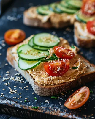 Frühstückstoast mit Hummus und Gemüse