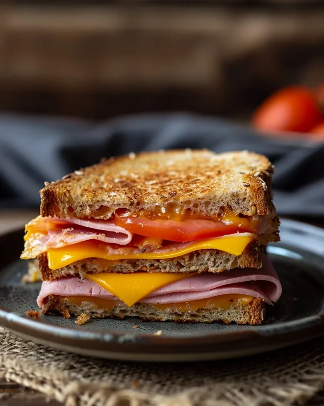 Frühstückssandwich mit Schinken und Cheddar