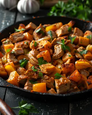 Paprika-Putenpfanne mit Süßkartoffeln