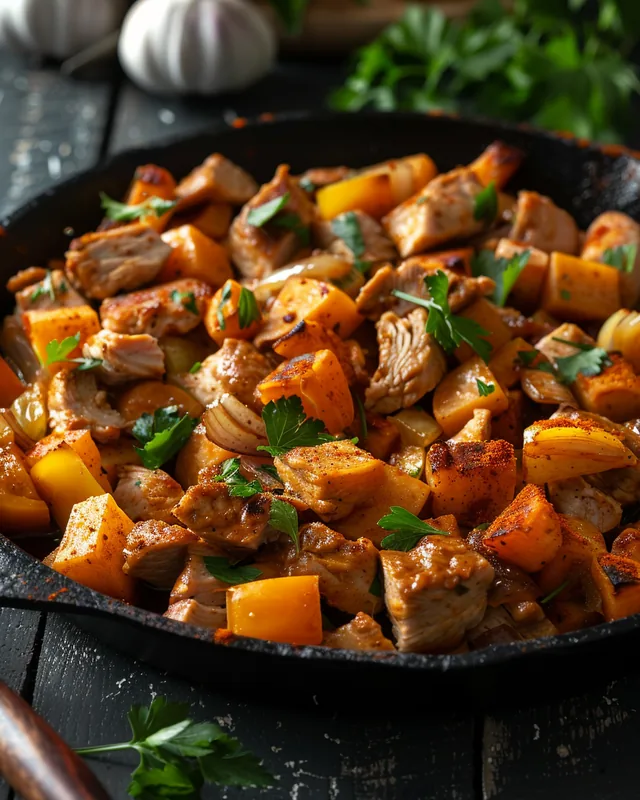 Paprika-Putenpfanne mit Süßkartoffeln