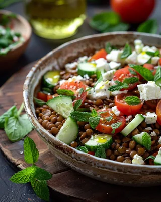 Mediterrane Linsen-Feta-Bowl