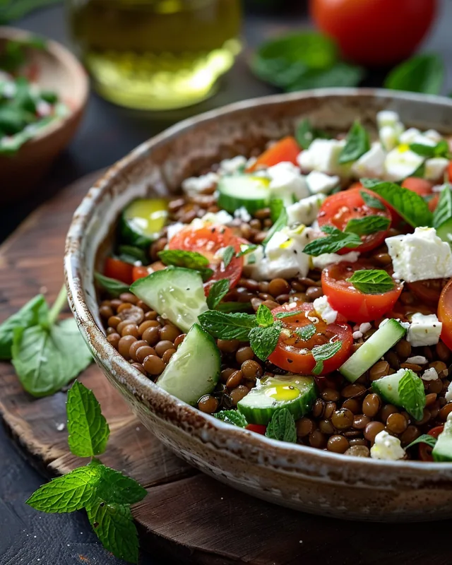 Mediterrane Linsen-Feta-Bowl