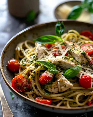 Pesto-Hähnchen-Pasta mit Kirschtomaten