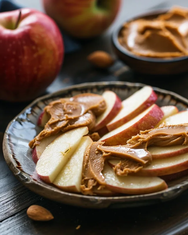 Apfelscheiben mit Erdnussbutter
