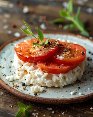 Reiswaffeln mit Hüttenkäse und Tomate