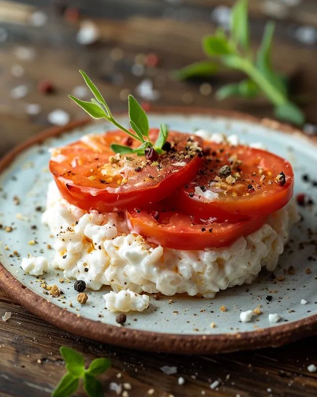 Reiswaffeln mit Hüttenkäse und Tomate